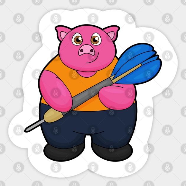 Pig as Dart player with Darts Sticker by Markus Schnabel